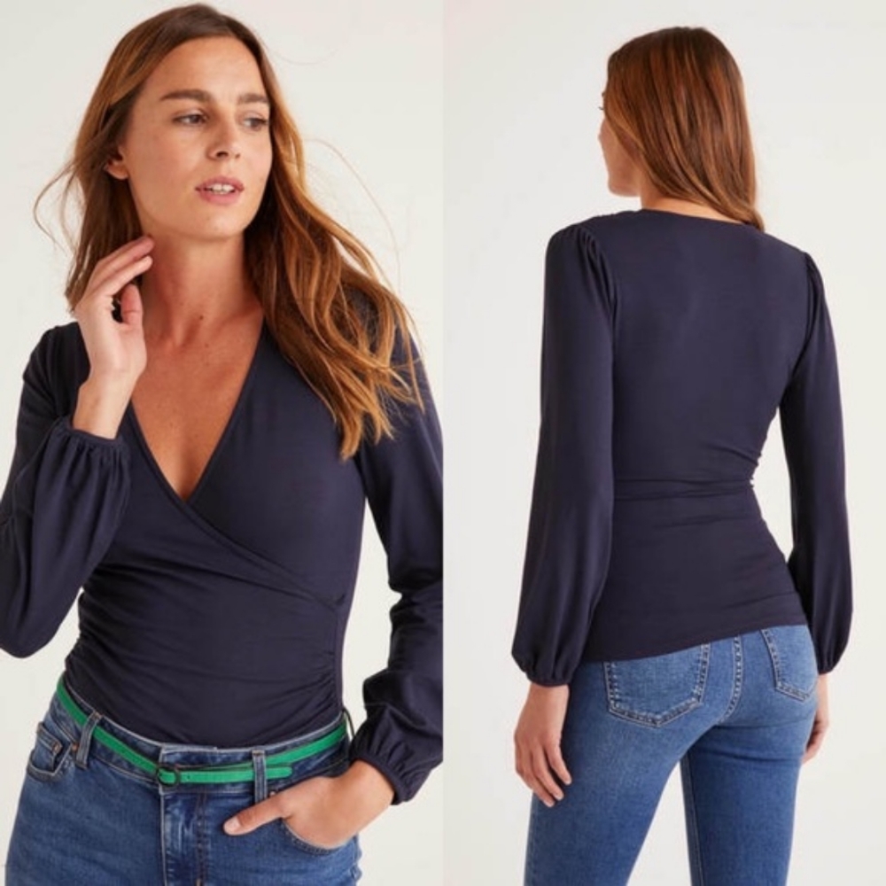 Boden Elodie Jersey Wrap Top - Navy U.S. size 16